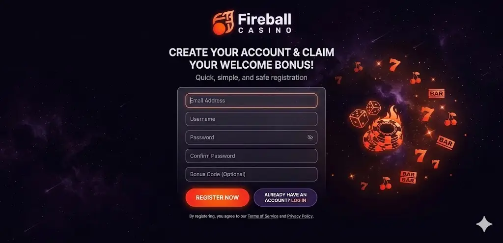 Regisztráció — Fireball Casino
